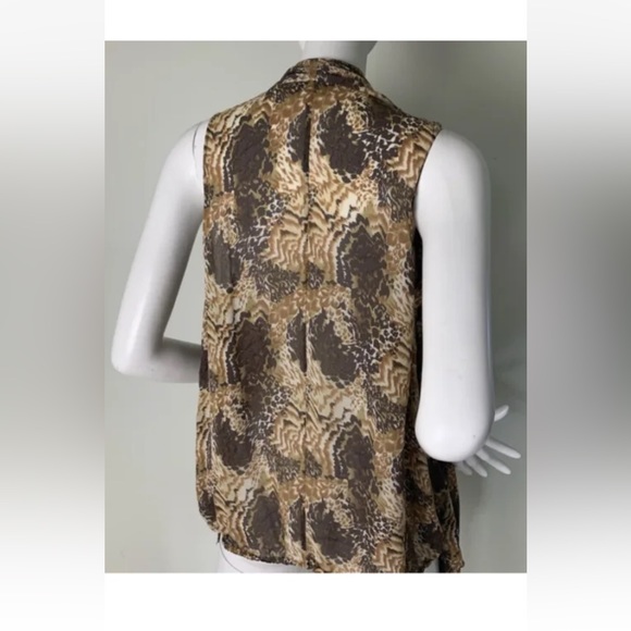 ELIZABETH & JAMES Blouse Brown Animal Print Silk Large - Picture 2 of 7